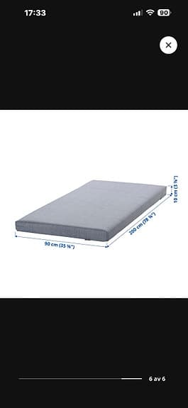 IKEA Madrass 90x200 cm grå