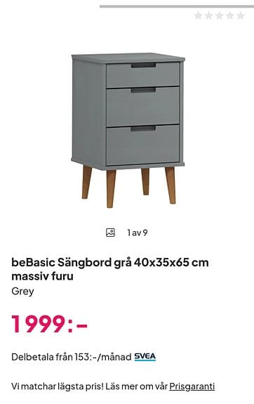 Oöppnat Sängbord i furu