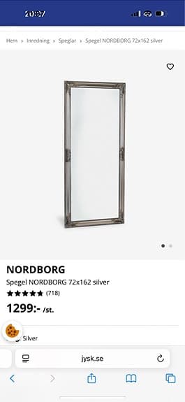 Jysk Nordborg Spegel 72x162 silver