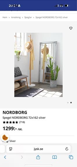 Jysk Nordborg Spegel 72x162 silver