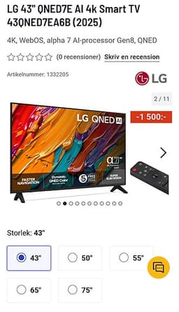 LG 43'' QNED7E AI 4k Smart TV 43QNED7EA6B (2025)