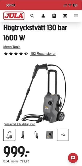 Högtryckstvätt Mec Tools 130bar (garanti kvar)