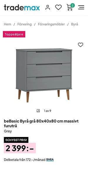 Oöppnad Byrå/Skänk i Furu 80 cm