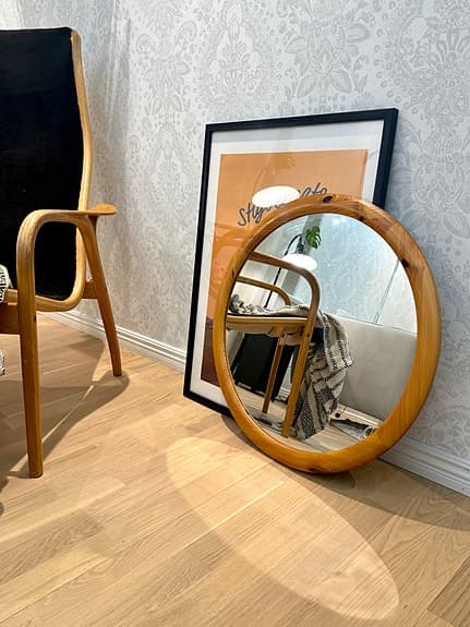 FURU SPEGEL RUND, RETRO VINTAGE FUNKIS. INGÅR FRAKT