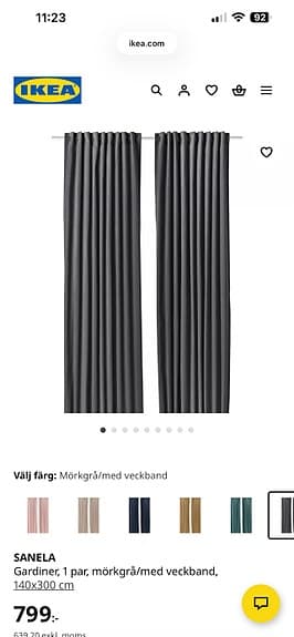 IKEA gardinlängder 140x300 cm grå