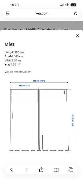 IKEA gardinlängder 140x300 cm grå