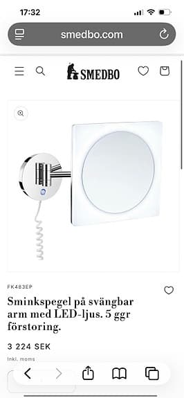 Helt ny Smedbo spegel säljes