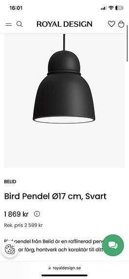 Belid Bird pendel svart taklampa