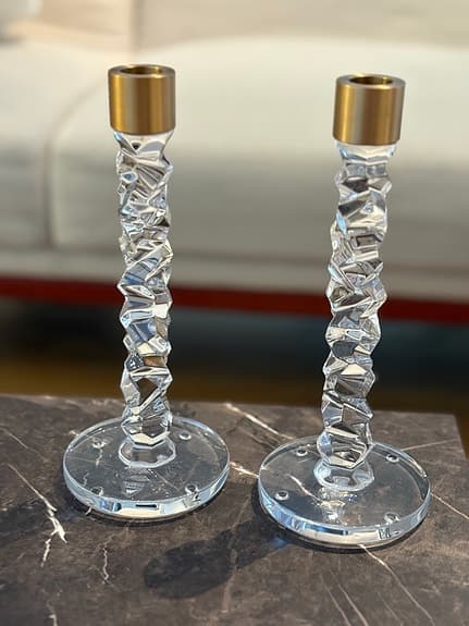 Orrefors ljusstakar med mässingsdetaljer