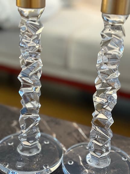 Orrefors ljusstakar med mässingsdetaljer