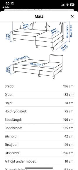 IKEA Älvdalen bäddsoffa med schäslong mörkgrå