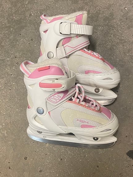 Thinsulate barnskridskor justerbar storlek 30–33 vit rosa