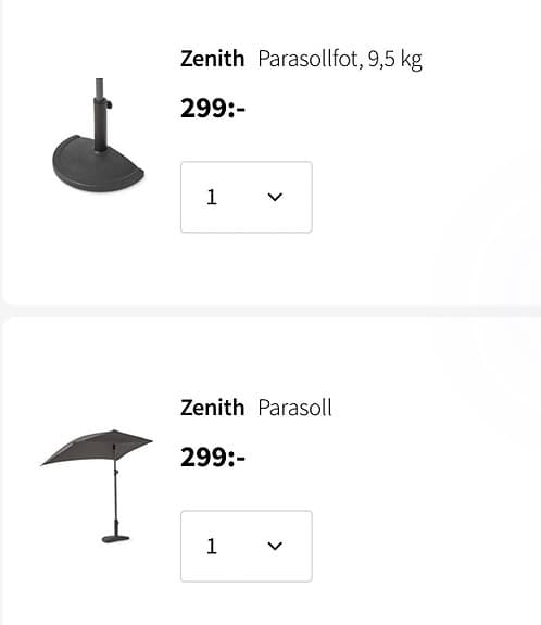 Zenith parasollfot och parasoll svart