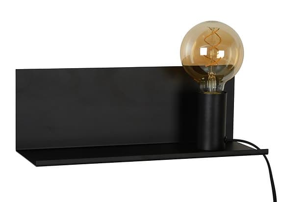 Svart hylla med belysning