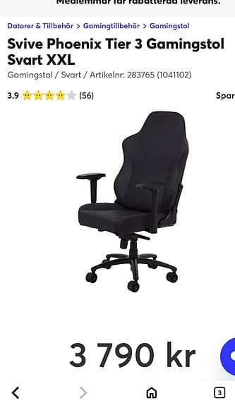 Svive gamingstol svart konstläder XXL