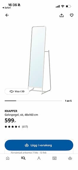 IKEA KNAPPER golvspegel vit 48x160 cm