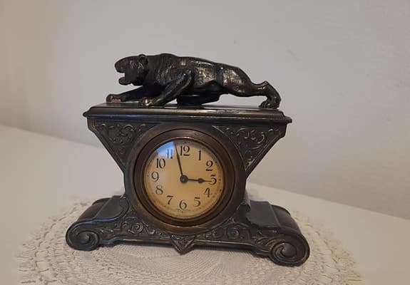 Dekorativ bordsklocka – pantermotiv – vintage – Made in Germany