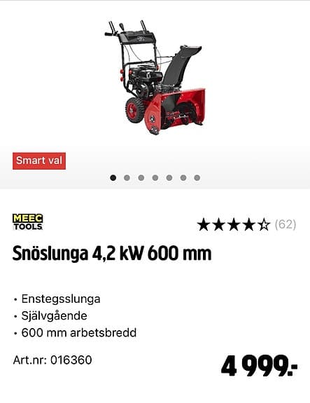 Meec Tools snöslunga 4,2 kW 600 mm röd