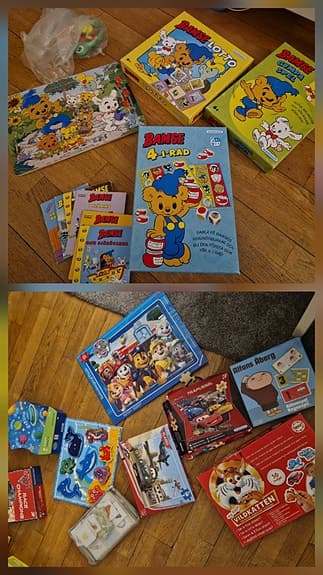 Bamse -bamsespel, pussel, bamsegossedjur, bamsekläder
