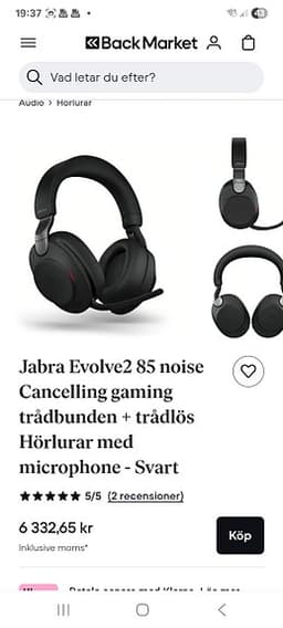 Jabra evolve2 85  A hörlurar  trådlösa grymt bra ljud