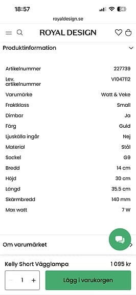 Watt & Veke Kelly vägglampa