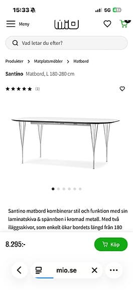 Mio matbord vitt med metallben