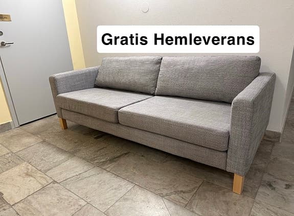 IKEA Soffa Karlstad 3-Sits Med Nackudde Ljus Grå Nytvättad Gratis Hemleverans