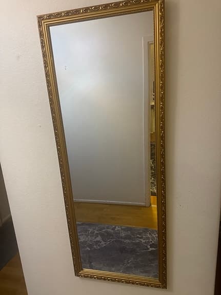 Jysk spegel helkropp med guldfärgad ram