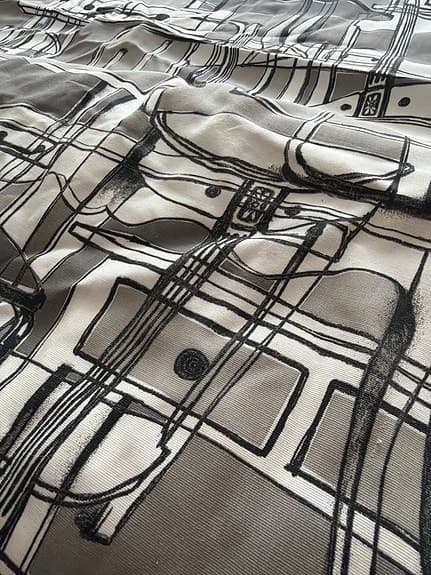 Ikea Kirsi Sundell textil metervara grå svart mönstrad