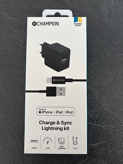 Champion Charge Sync Lightning-kit laddare med Lightning-kabel iPhone/iPad/iPod
