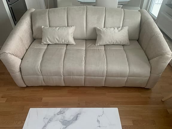 3-sits bäddsoffa beige sammet bädd 140 cm madrass 13 cm med snabbomvandling