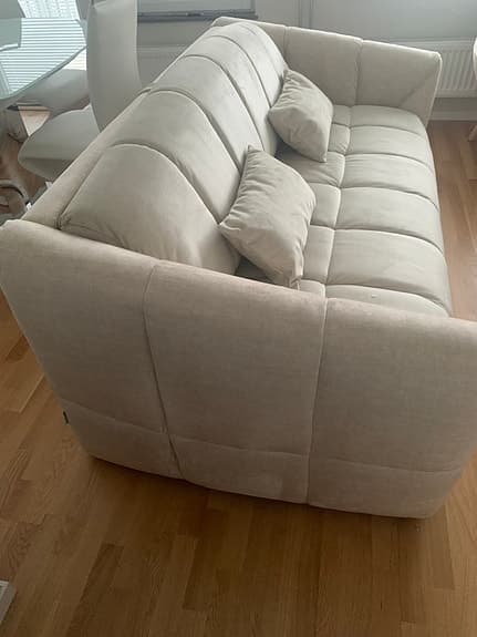 3-sits bäddsoffa beige sammet bädd 140 cm madrass 13 cm med snabbomvandling