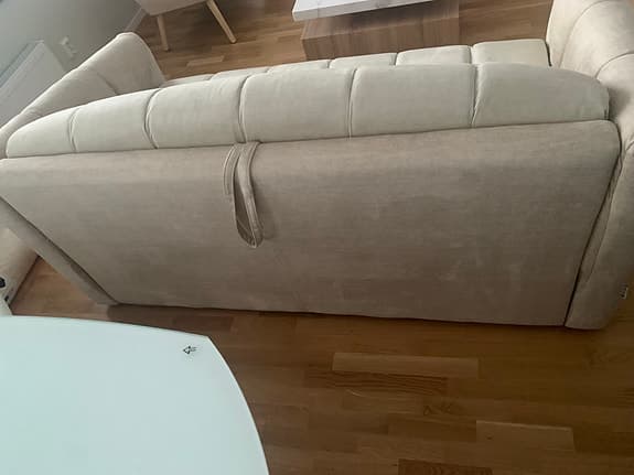 3-sits bäddsoffa beige sammet bädd 140 cm madrass 13 cm med snabbomvandling