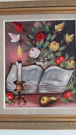 Tavla. Underbar konst, Oljemålning på duk (Canvas) i guldram.