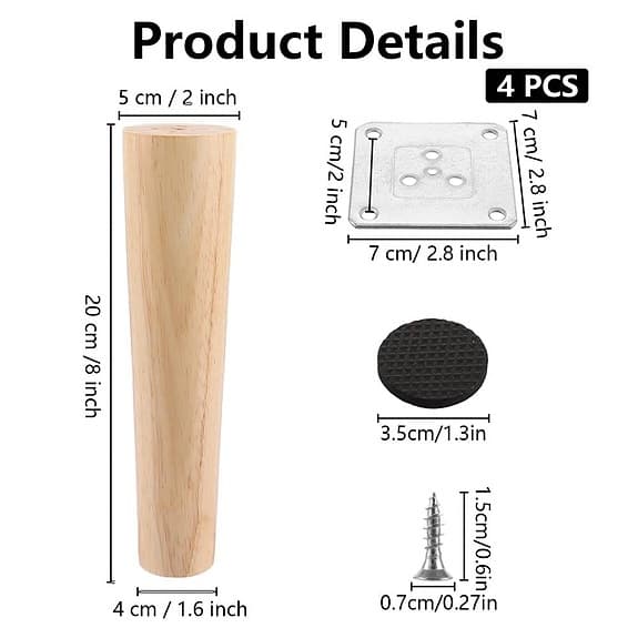 20 CM Trämöbelben i Klassisk Design (4 Stycken)