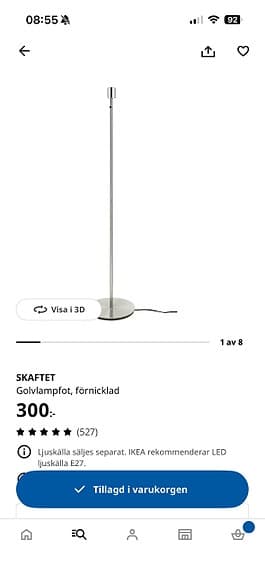 Ikea skaftet golvlampfot i förnicklad metall – mycket fint skick