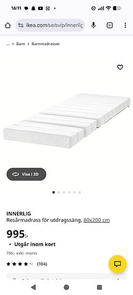 Växasäng Minnen från IKEA, med madrass i nyskick.