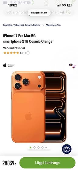 Apple iPhone 17 mobiltelefon orange 2TB