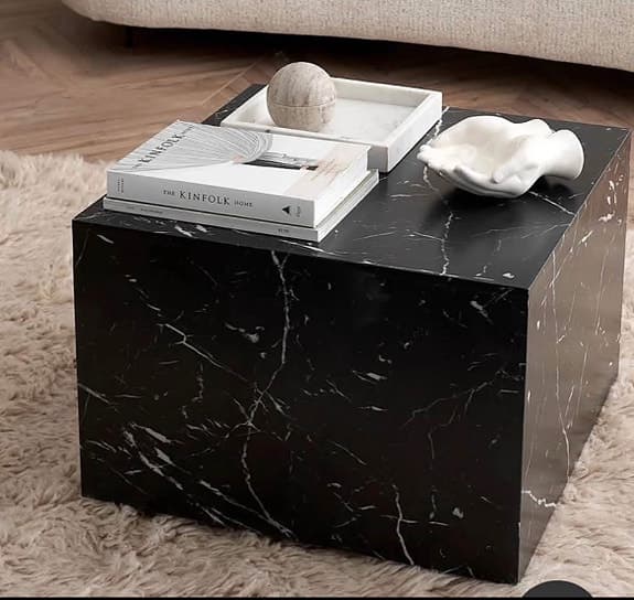 Ellos soffbord svart marmorlook,kub form