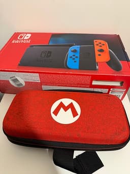 Nintendo Switch spelkonsol neon röd/blå med fodral