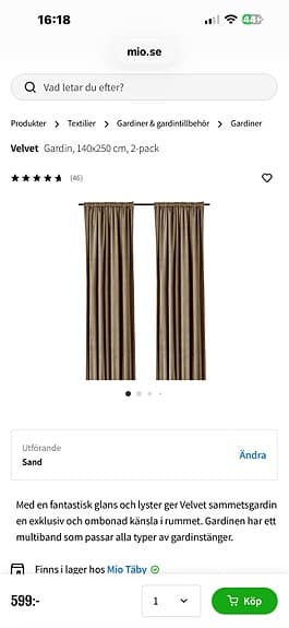 Mio gardinpar sammet brun 250 cm