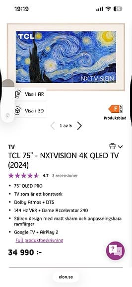 TCL NXTVISION 75" 4K QLED TV