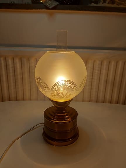 Dansk Vintage Bordslampa – ABO Danmark 442 – Mässing & Frostat Glas