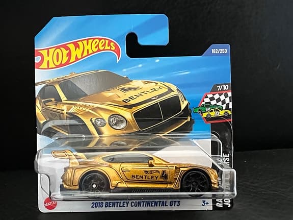 Hot Wheels 2018 Bentley Continental GT3 leksaksbil guld