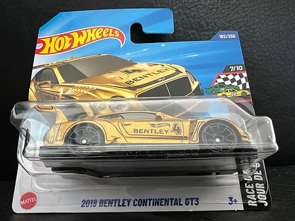 Hot Wheels 2018 Bentley Continental GT3 leksaksbil guld