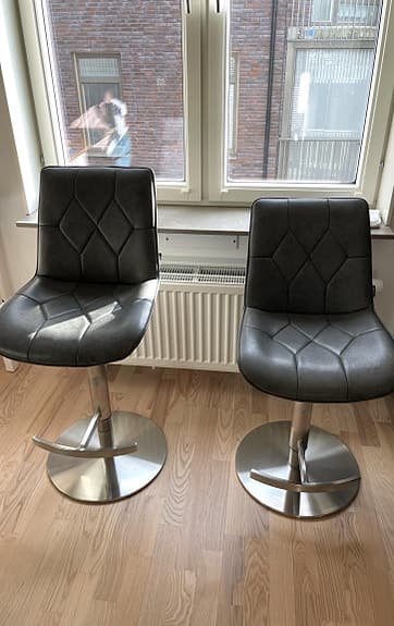 2 st Barstolar – justerbar höjd – grå – rostfritt stål