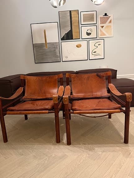 Arne Norell Sirocco Par fåtöljer i cognacskinn, 1960-tal