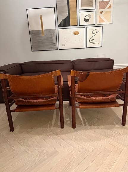 Arne Norell Sirocco Par fåtöljer i cognacskinn, 1960-tal