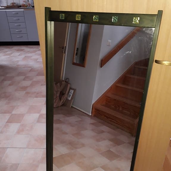 Retro 70-tals-SPEGEL, NYBROFABRIKEN / Fröseke / 122*57cm / Grön, GLASBLOCK