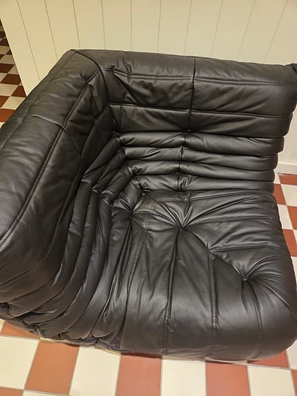 Black Leather Corner Togo Lounge Chair by Michel Ducaroy for Ligne Roset